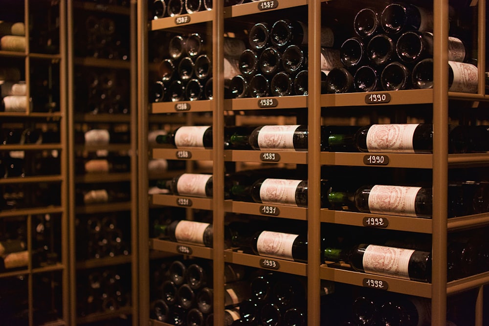 The cellar, racked floor to ceiling with vintages