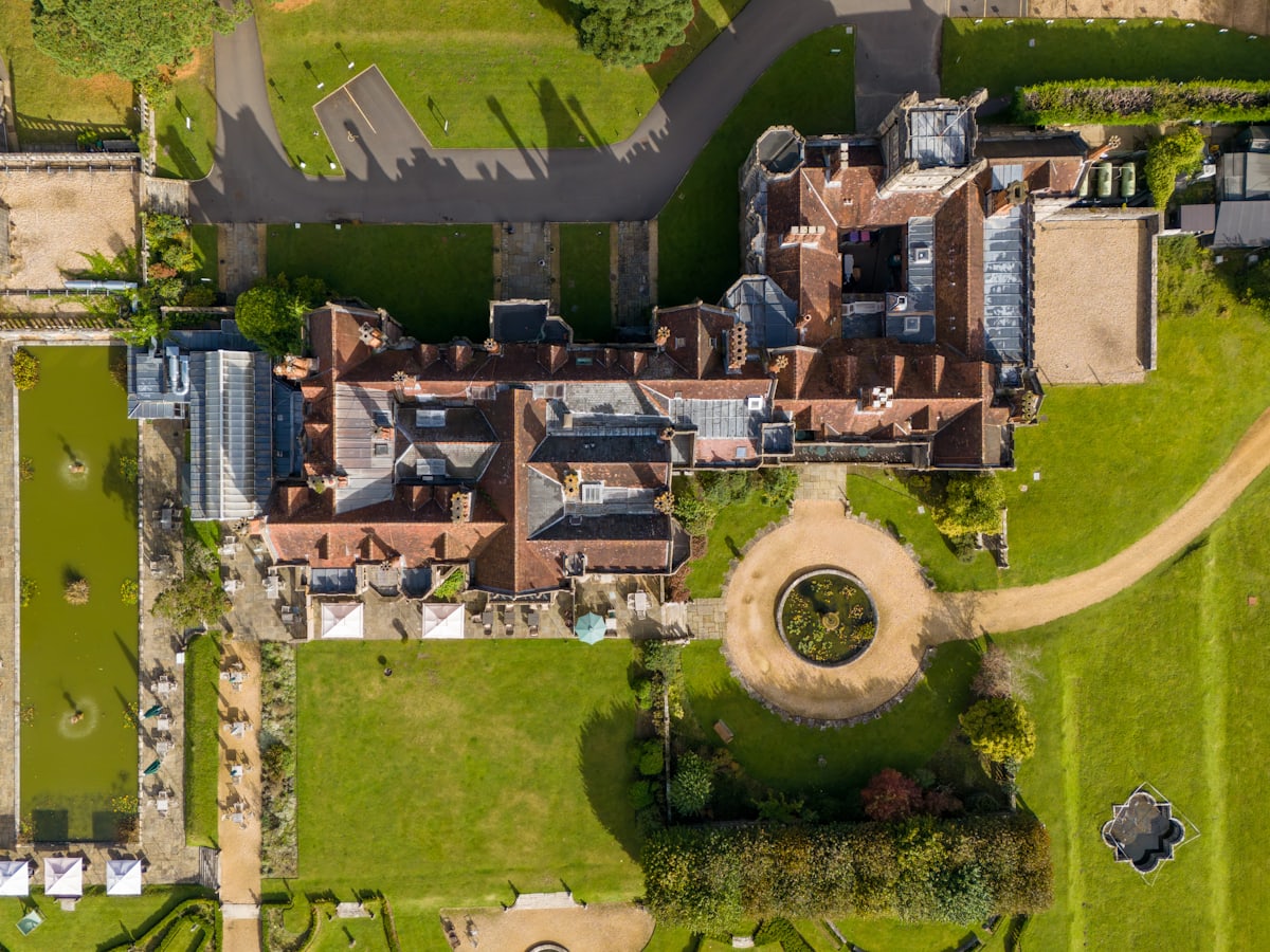 Foxwell and its gardens seen from directly above