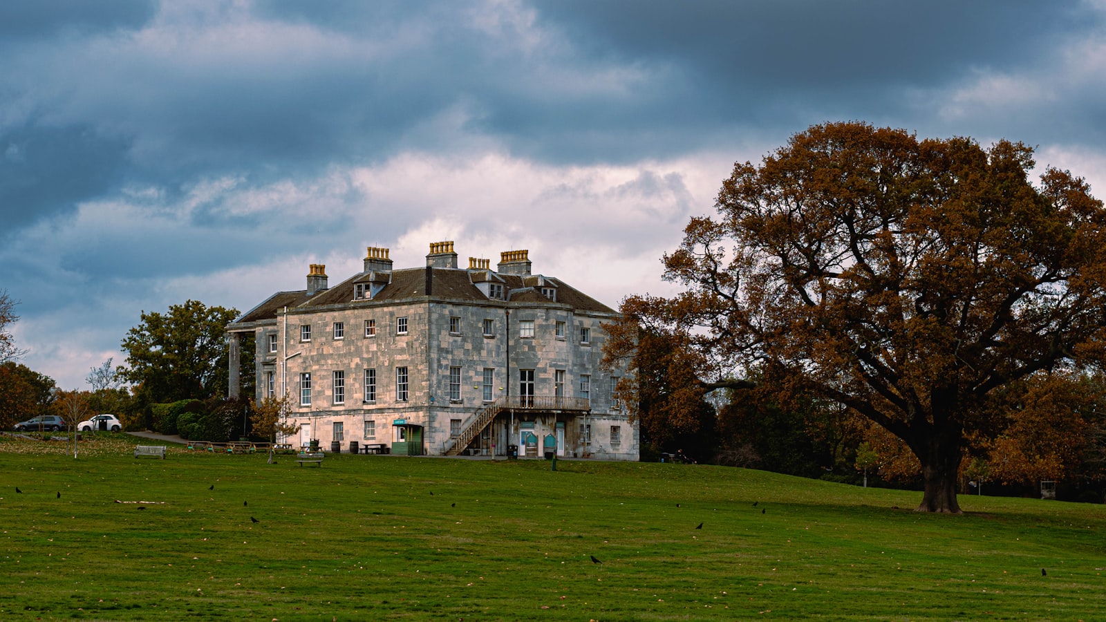 Foxwell from the lawn under low autumn cloud